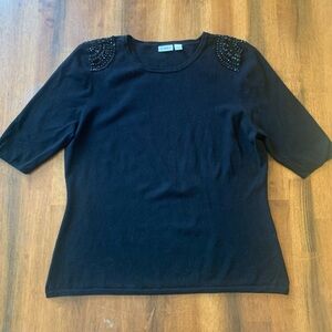 Cato sweater XL Black Beaded Shoulders Lightweight Short Sleeve Classy elegant